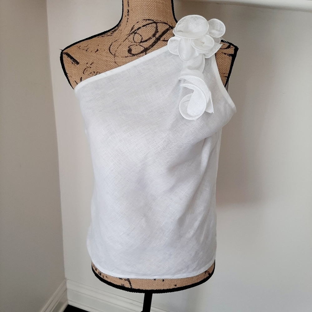 ADRIANA CONTRERAS ONE SHOULDER LINEN TOP
